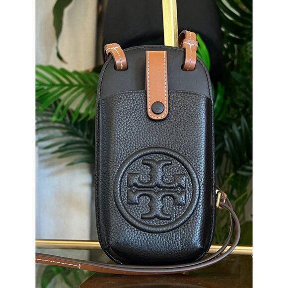 Tory Burch Perry Bombe Leather Phone Crossbody Bag Black/Brown OS - Picture 6 of 7
